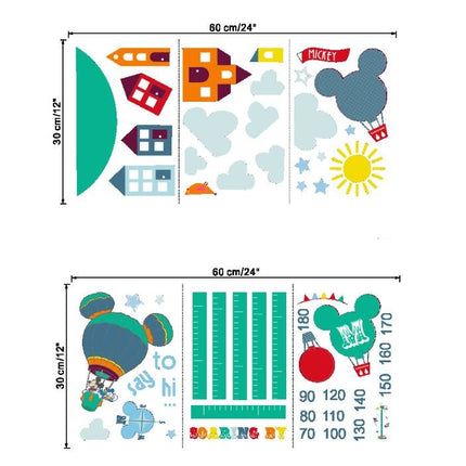 Mickey Mouse Inspired Hot Air Balloon Growth Chart - Whimsical Height Ruler Wall Sticker for Kids Playroom & Nursery Decor - Go2buy Australia