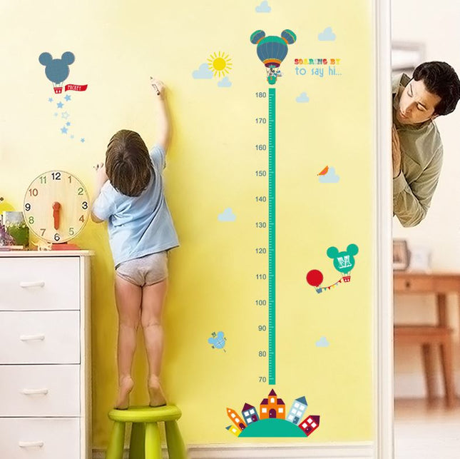 Mickey Mouse Inspired Hot Air Balloon Growth Chart - Whimsical Height Ruler Wall Sticker for Kids Playroom & Nursery Decor - Go2buy Australia