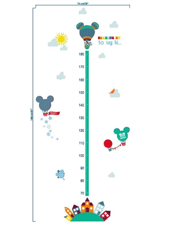 Mickey Mouse Inspired Hot Air Balloon Growth Chart - Whimsical Height Ruler Wall Sticker for Kids Playroom & Nursery Decor - Go2buy Australia