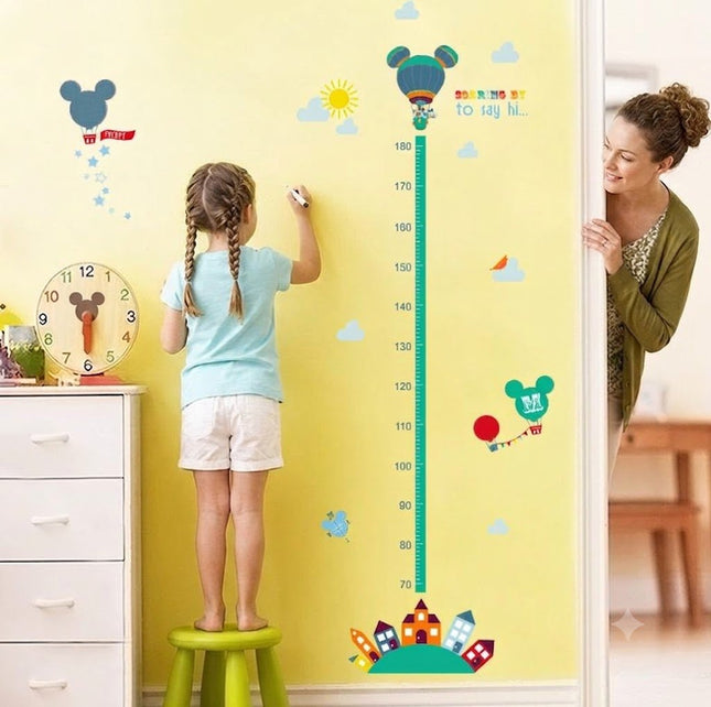Mickey Mouse Inspired Hot Air Balloon Growth Chart - Whimsical Height Ruler Wall Sticker for Kids Playroom & Nursery Decor - Go2buy Australia