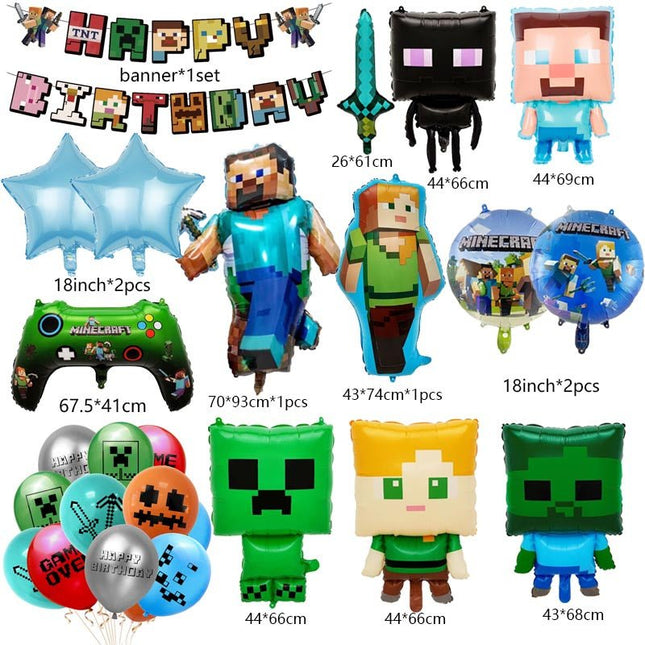 Minecraft Birthday Balloon Set Party Decorations Banner Kids Game Theme Kit - Go2buy Australia