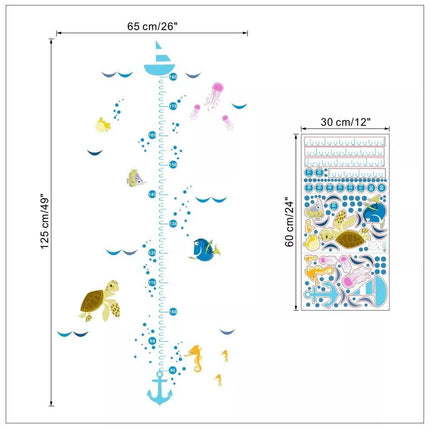 Ocean Theme Kids Height Chart Wall Sticker Removable Growth Chart for Nursery & Playroom - Go2buy Australia