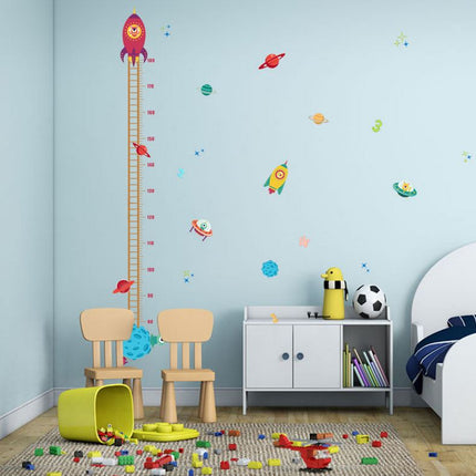 Outer Space Rocket Height Chart Wall Sticker - Galaxy Planets Growth Tracker Decal for Boys Bedroom - Go2buy Australia
