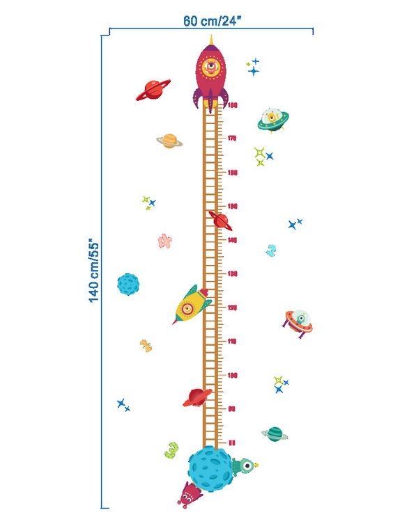 Outer Space Rocket Height Chart Wall Sticker - Galaxy Planets Growth Tracker Decal for Boys Bedroom - Go2buy Australia