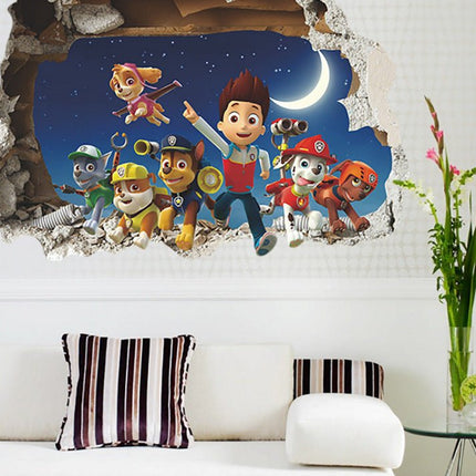 PAW Patrol 3D Night Sky Wall Sticker - Chase, Marshall & Skye Broken Wall Decal for Kids Bedroom - Go2buy Australia