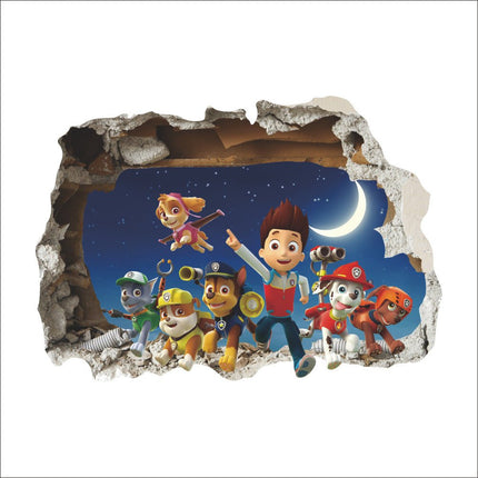 PAW Patrol 3D Night Sky Wall Sticker - Chase, Marshall & Skye Broken Wall Decal for Kids Bedroom - Go2buy Australia