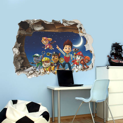 PAW Patrol 3D Night Sky Wall Sticker - Chase, Marshall & Skye Broken Wall Decal for Kids Bedroom - Go2buy Australia