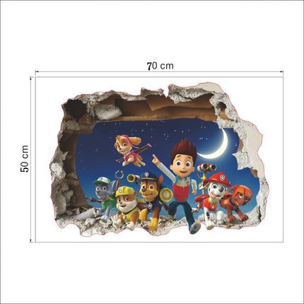 PAW Patrol 3D Night Sky Wall Sticker - Chase, Marshall & Skye Broken Wall Decal for Kids Bedroom - Go2buy Australia