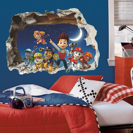 PAW Patrol 3D Night Sky Wall Sticker - Chase, Marshall & Skye Broken Wall Decal for Kids Bedroom - Go2buy Australia