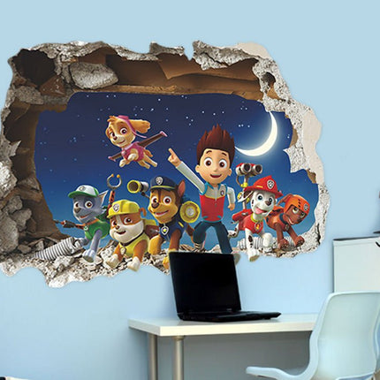PAW Patrol 3D Night Sky Wall Sticker - Chase, Marshall & Skye Broken Wall Decal for Kids Bedroom - Go2buy Australia