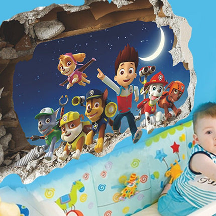 PAW Patrol 3D Night Sky Wall Sticker - Chase, Marshall & Skye Broken Wall Decal for Kids Bedroom - Go2buy Australia