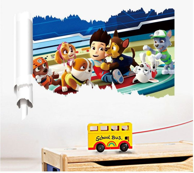 PAW Patrol 3D Wall Hole Sticker - Chase, Marshall & Skye Broken Wall Decal for Kids Bedroom & Nursery Decor - Go2buy Australia