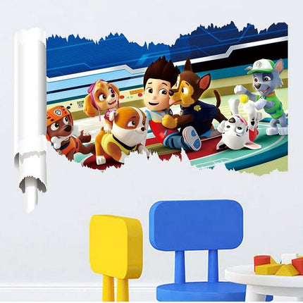 PAW Patrol 3D Wall Hole Sticker - Chase, Marshall & Skye Broken Wall Decal for Kids Bedroom & Nursery Decor - Go2buy Australia