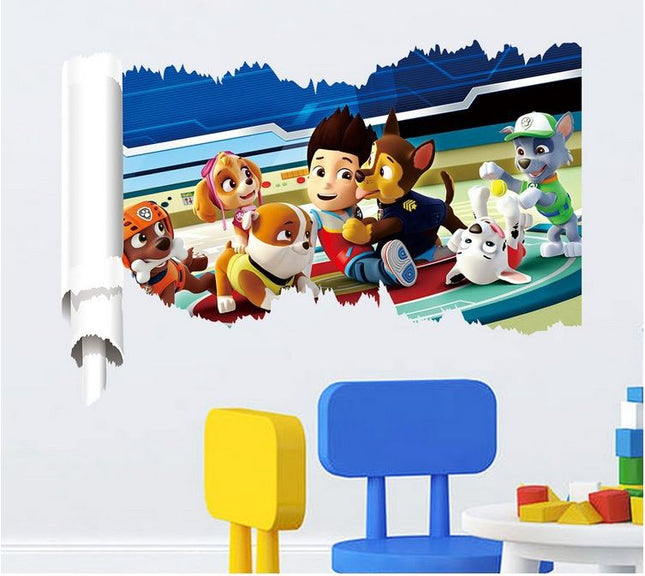 PAW Patrol 3D Wall Hole Sticker - Chase, Marshall & Skye Broken Wall Decal for Kids Bedroom & Nursery Decor - Go2buy Australia