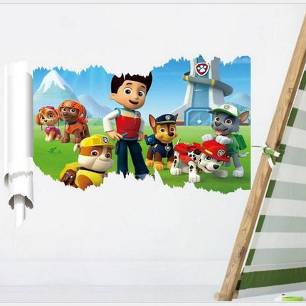 PAW Patrol 3D Wall Hole Sticker - Chase, Marshall & Skye Lookout Tower Broken Wall Decal for Kids Bedroom - Go2buy Australia