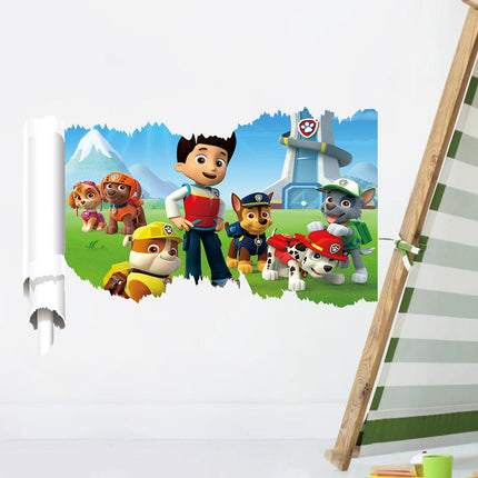 PAW Patrol 3D Wall Hole Sticker - Chase, Marshall & Skye Lookout Tower Broken Wall Decal for Kids Bedroom - Go2buy Australia