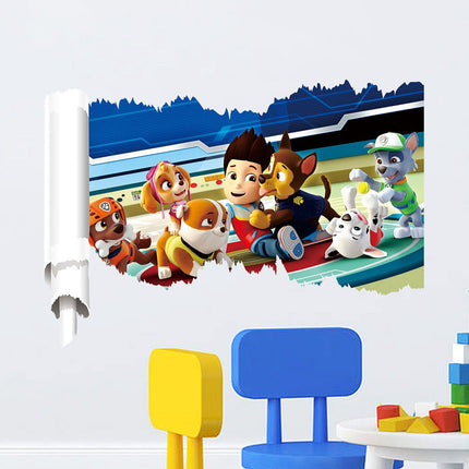 PAW Patrol 3D Wall Hole Sticker - Chase, Marshall & Skye Lookout Tower Broken Wall Decal for Kids Bedroom - Go2buy Australia