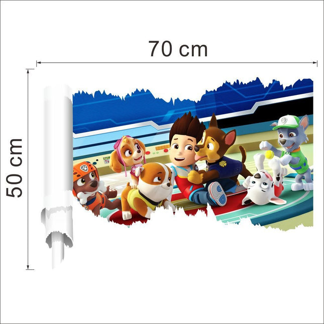 PAW Patrol 3D Wall Hole Sticker - Chase, Marshall & Skye Lookout Tower Broken Wall Decal for Kids Bedroom - Go2buy Australia