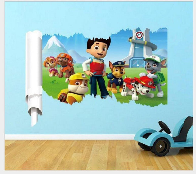 PAW Patrol 3D Wall Hole Sticker - Chase, Marshall & Skye Lookout Tower Broken Wall Decal for Kids Bedroom - Go2buy Australia