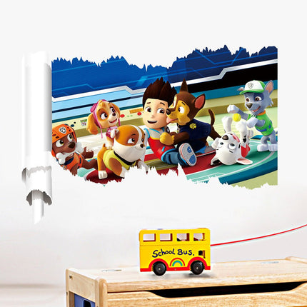 PAW Patrol 3D Wall Hole Sticker - Chase, Marshall & Skye Lookout Tower Broken Wall Decal for Kids Bedroom - Go2buy Australia