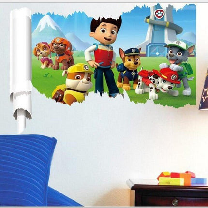 PAW Patrol 3D Wall Hole Sticker - Chase, Marshall & Skye Lookout Tower Broken Wall Decal for Kids Bedroom - Go2buy Australia