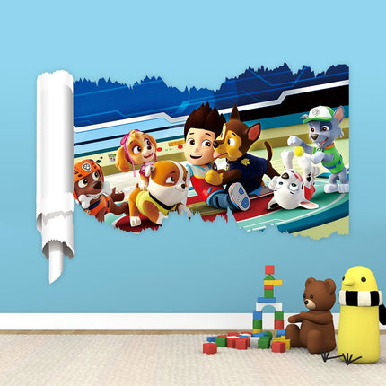 PAW Patrol 3D Wall Hole Sticker - Chase, Marshall & Skye Lookout Tower Broken Wall Decal for Kids Bedroom - Go2buy Australia
