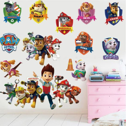 PAW Patrol Character Badges & Pups Wall Stickers Set - Chase, Marshall, Skye & Rocky Shield Decals for Kids Room Decor - Go2buy Australia