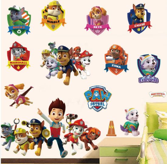 PAW Patrol Character Badges & Pups Wall Stickers Set - Chase, Marshall, Skye & Rocky Shield Decals for Kids Room Decor - Go2buy Australia