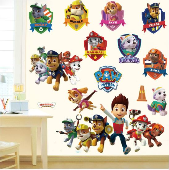 PAW Patrol Character Badges & Pups Wall Stickers Set - Chase, Marshall, Skye & Rocky Shield Decals for Kids Room Decor - Go2buy Australia