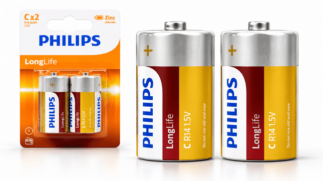 Philips LongLife Size Zinc Carbon C Batteries 1.5V R14 – 2 Pack - Go2buy Australia