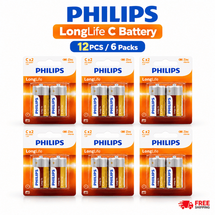 Philips LongLife Zinc Carbon C Size R14 1.5V Batteries – 12 Pack - Go2buy Australia