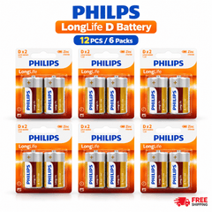 Philips LongLife Zinc Carbon D Size R20 1.5V Batteries – 12 Pack - Go2buy Australia