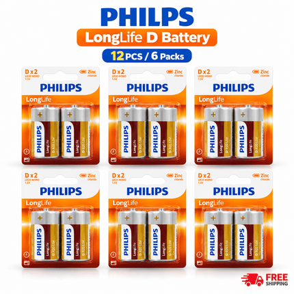 Philips LongLife Zinc Carbon D Size R20 1.5V Batteries – 12 Pack - Go2buy Australia