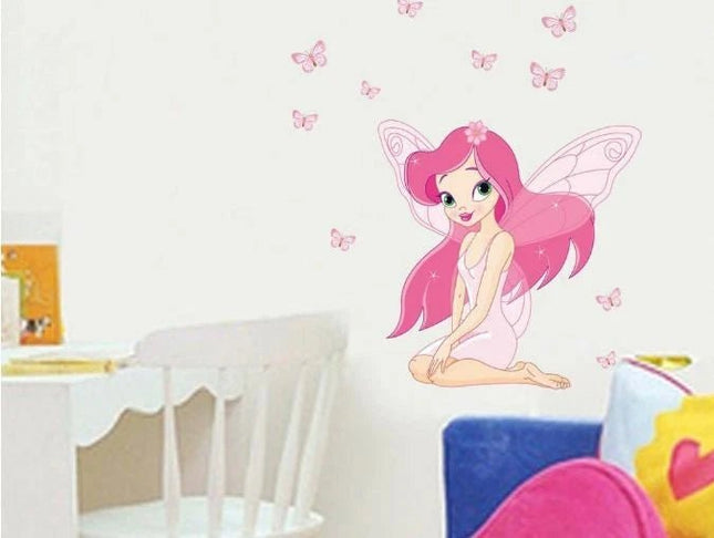 Pink Fairy Nursery Bedroom Wall Decal with Butterflies - Go2buy Australia