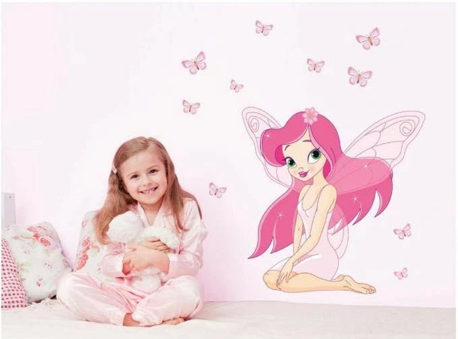 Pink Fairy Nursery Bedroom Wall Decal with Butterflies - Go2buy Australia