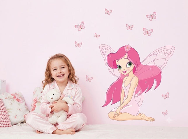 Pink Fairy Nursery Bedroom Wall Decal with Butterflies - Go2buy Australia