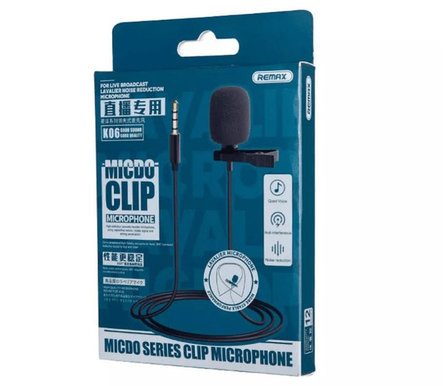 Remax K06 Micro Pro Series Clip - On Lavalier Microphone - 3.5mm Plug & Play - Black - Go2buy Australia