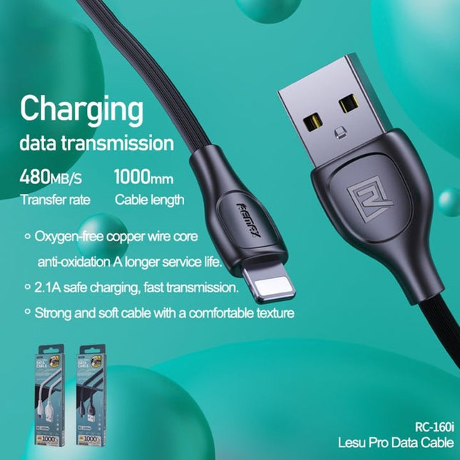 Remax Lesu Pro RC - 160i USB to Lightning Fast Charging and Data Cable - 2.1A, 1M - Black - Go2buy Australia