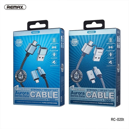 Remax RC - 020t Aurora 4 - in - 1 60W USB - A/C to USB - C/Lightning Fast Charging Cable - Black - Go2buy Australia