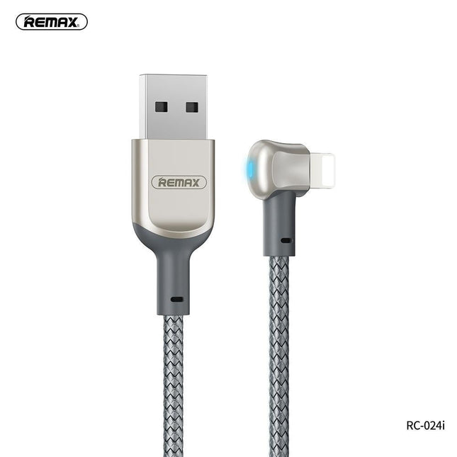 Remax RC - 024i 1.2m 90° USB to 8 - Pin 2.4A Fast Charging Cable - Silver - Go2buy Australia
