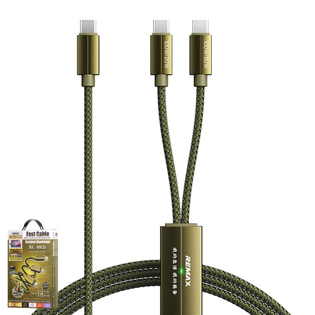 Remax RC - 092t Kerolla Series 100W 2 - in - 1 USB - C to Dual USB - C Fast Charging Cable - Green - Go2buy Australia