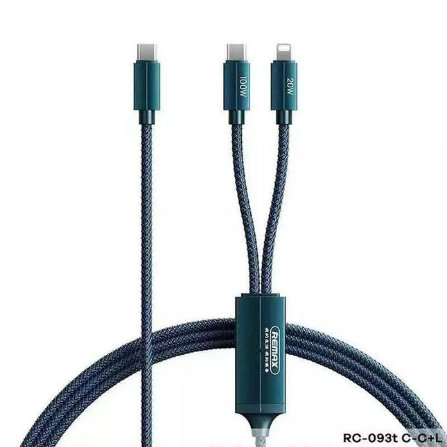 Remax RC - 093t Kerolla 100W 2 - in - 1 USB - C to USB - C & Lightning Cable 1.2m - Blue - Go2buy Australia