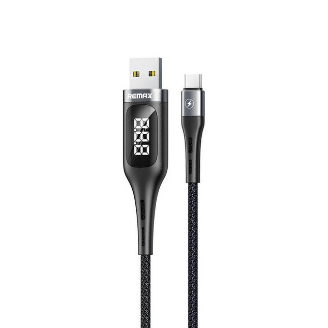 Remax RC - 096a High - Speed USB Type - C 1.2 - meter 2.1A Cable with Smart Digital Display - Durable Braided Fast Charging & Data Sync - Black - Go2buy Australia