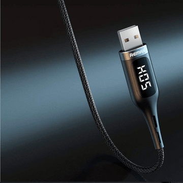 Remax RC - 096a High - Speed USB Type - C 1.2 - meter 2.1A Cable with Smart Digital Display - Durable Braided Fast Charging & Data Sync - Black - Go2buy Australia