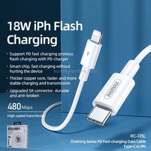 Remax RC - 135l 18W USB - C to Lightning Fast Charging Cable for iPhone - White - Go2buy Australia