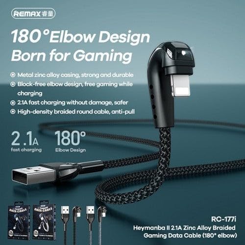 Remax RC - 177i Heymanba II 180° Elbow 8 - Pin (iPhone) Gaming Charging Cable - Silver - Go2buy Australia