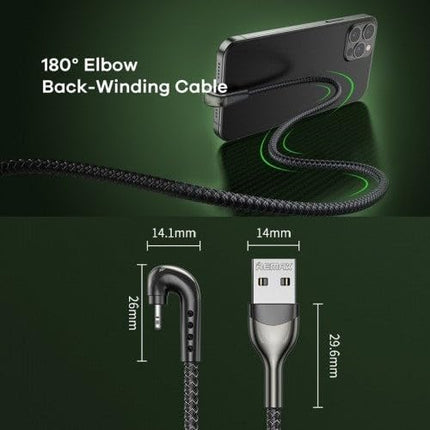Remax RC - 177i Heymanba II 180° Elbow 8 - Pin (iPhone) Gaming Charging Cable - Silver - Go2buy Australia