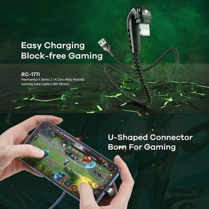 Remax RC - 177i Heymanba II 180° Elbow 8 - Pin (iPhone) Gaming Charging Cable - Silver - Go2buy Australia