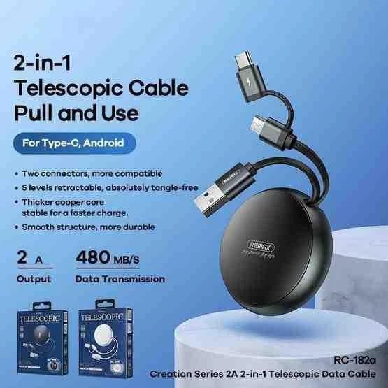 Remax RC - 182a Creation Series 2 - in - 1 Retractable Type - C and Micro USB Charging Cable - 2A - Go2buy Australia