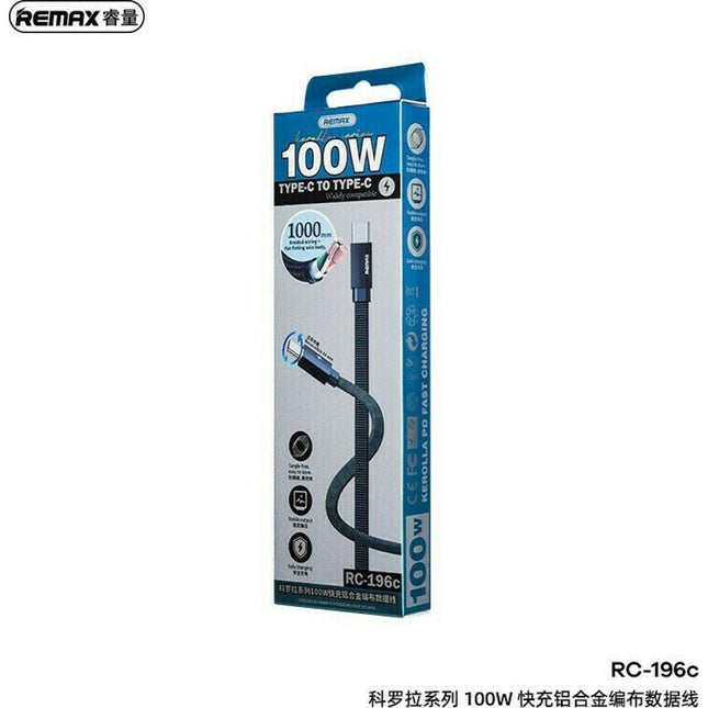 Remax RC - 196c 100W USB - C to USB - C Fast Charging & Data Cable, Tinned Copper Core - Black - Go2buy Australia